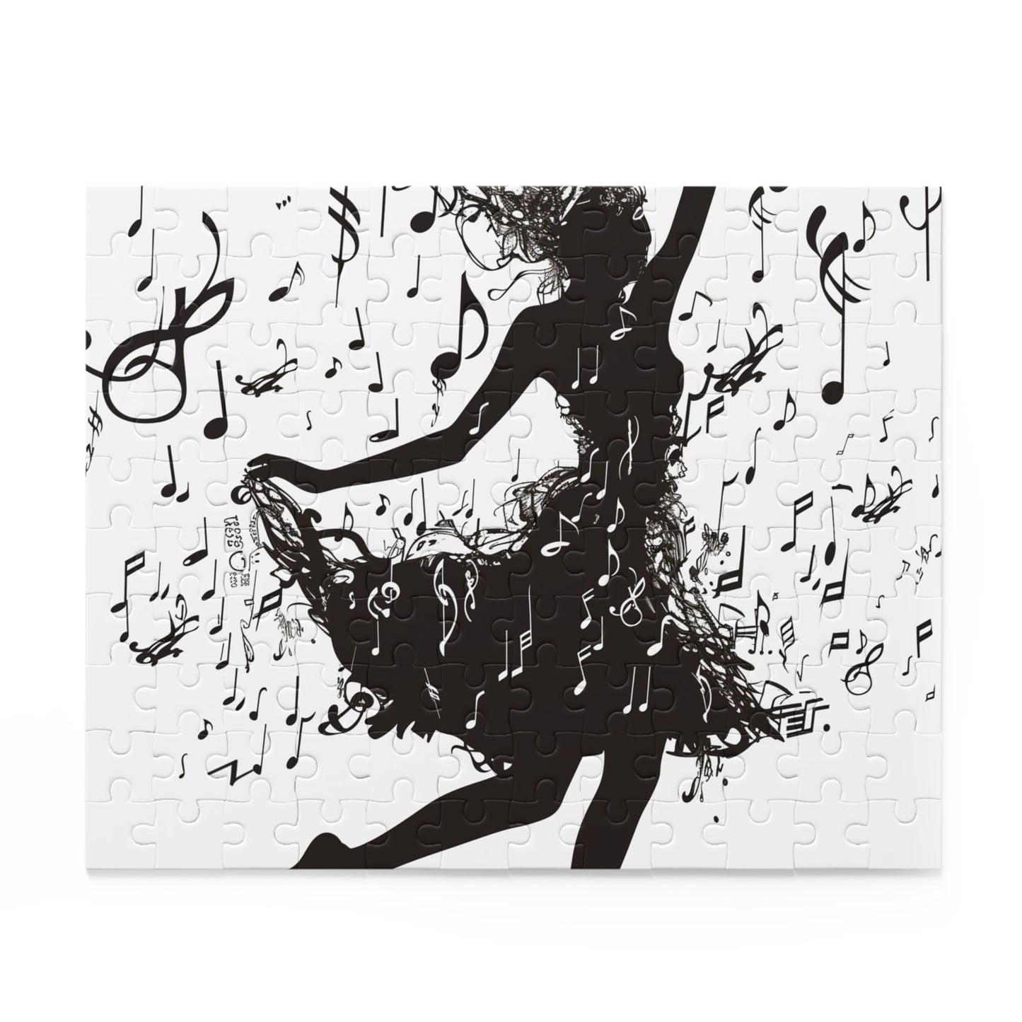 "Explore the grace of dance with Dancer's Musical Notes Puzzle - a charming jigsaw with a dancer silhouette and musical notes"