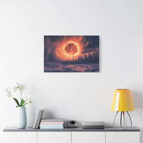 Solar Storm Erupting over Frozen Jungle Stretched Canvas Wall Art