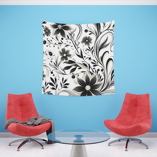 Monochrome Flow: A Bezier Curves Tapestry | Wall Tapestry | All Over Print, AOP, Decor, Halloween, Home & Living, Home Decor, Indoor, Spring Essentials, Sublimation, Tapestry | Prints with Passion