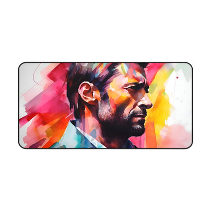 Vibrant Neon Hugh Jackman Watercolor Desk Mat - Add style and color to your workspace with this unique desk accessory.