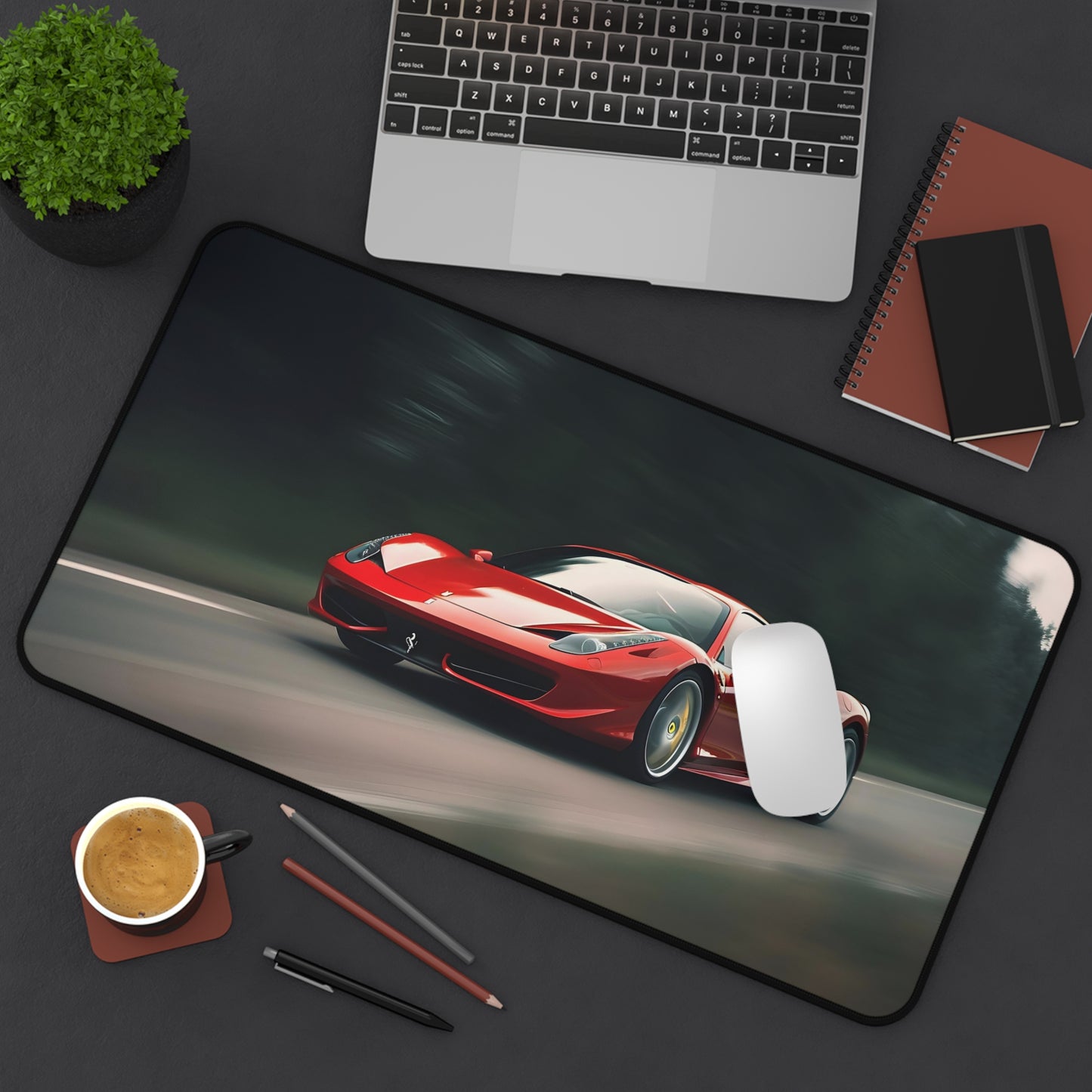 "Experience high-speed racing with Ferrari Speed Demon Desk Mat - elevate your workspace and productivity with sleek design"