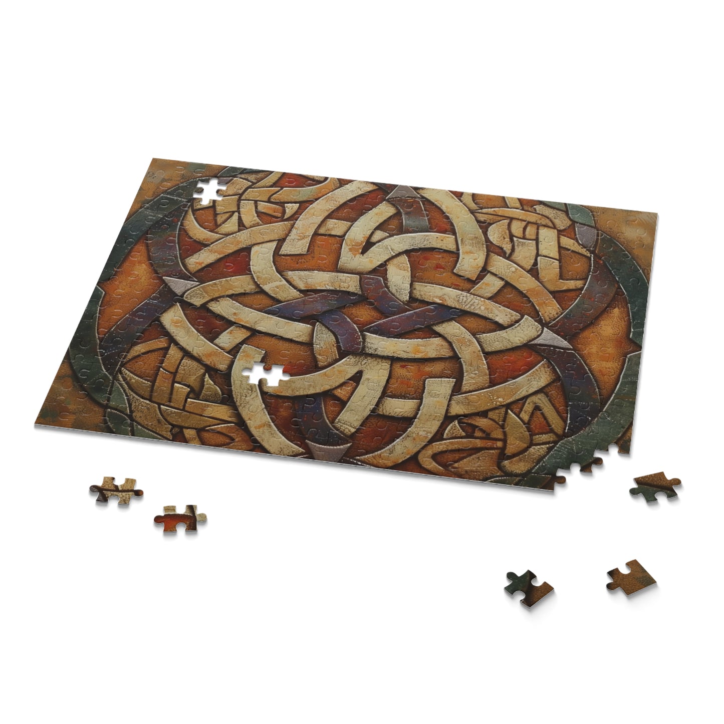 "Engaging Celtic Knot jigsaw puzzle with intricate patterns and vibrant colors, perfect for a mental challenge"