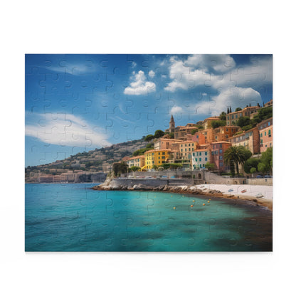 "French Riviera jigsaw puzzle with vibrant coastal images, perfect for travel lovers and puzzle enthusiasts"