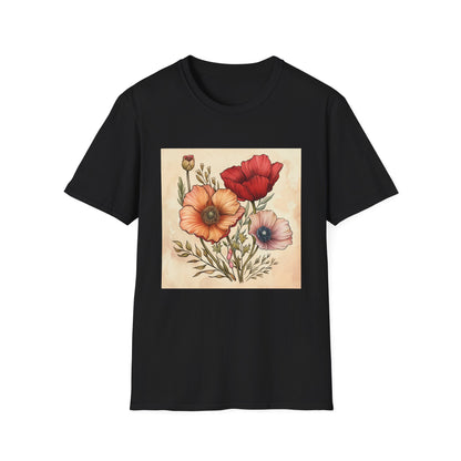 Blooming Brilliance: Hand-Drawn Floral T-shirt
 Whispering Petals: Hand-Drawn Florals T-shirt
 Flourish: Botanical Sketches T-shirt | T-Shirt | DTG, Men's Clothing, Regular fit, T-Shirts, Unisex, Women's Clothing | Prints with Passion