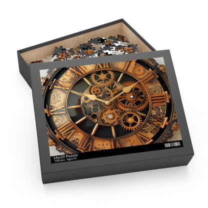 "Steampunk Gearworks Puzzle - Engaging jigsaw with intricate gear design for a challenging experience"