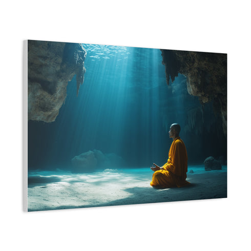 Monk Meditating in Underwater Cave — Canvas Wall Art — Product Detail View 6