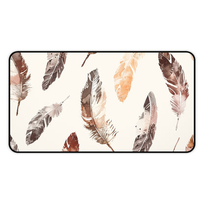 "Boho Feathers Desk Mat - Vibrant and intricate design for stylish workspaces"