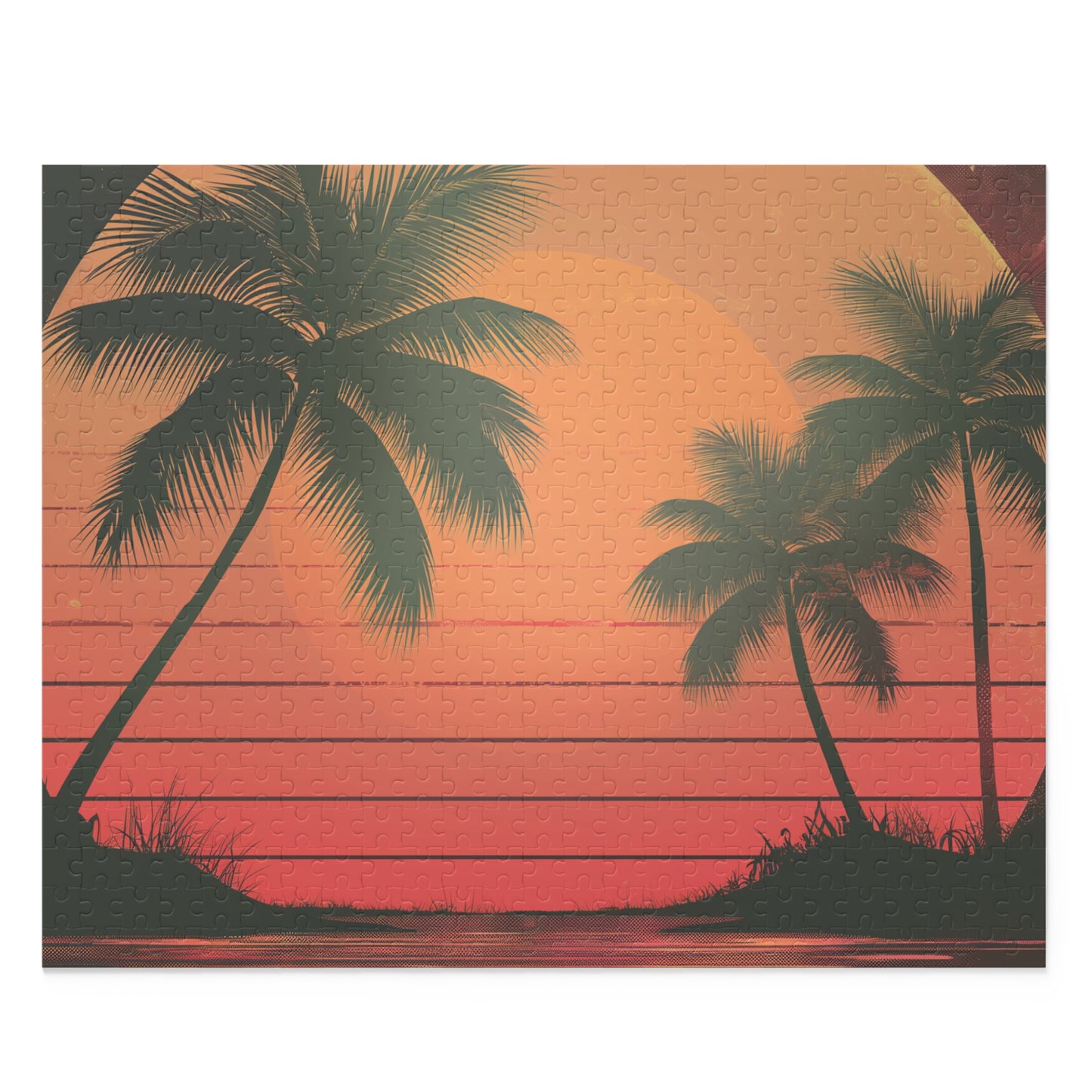 "Relaxing Palm Tree Sunset Jigsaw Puzzle for Tranquil Evenings"