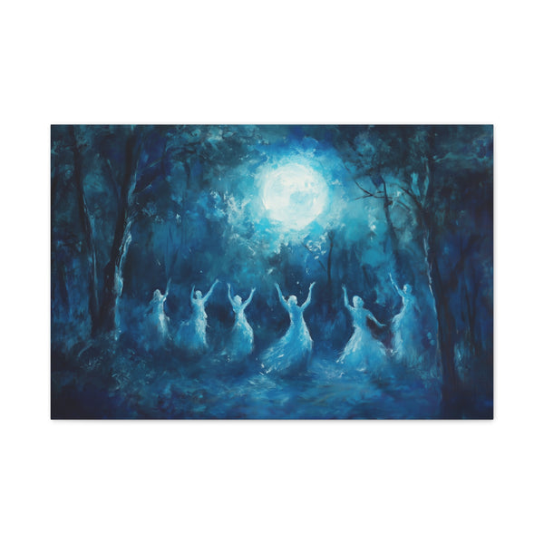 Forest Spirits Dancing in Moonlight — Canvas Wall Art — Living Room Wall Lifestyle View