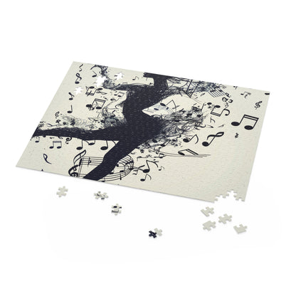 "Dancer's Musical Notes Puzzle: Elegant dancer amidst musical notes, perfect for art enthusiasts"