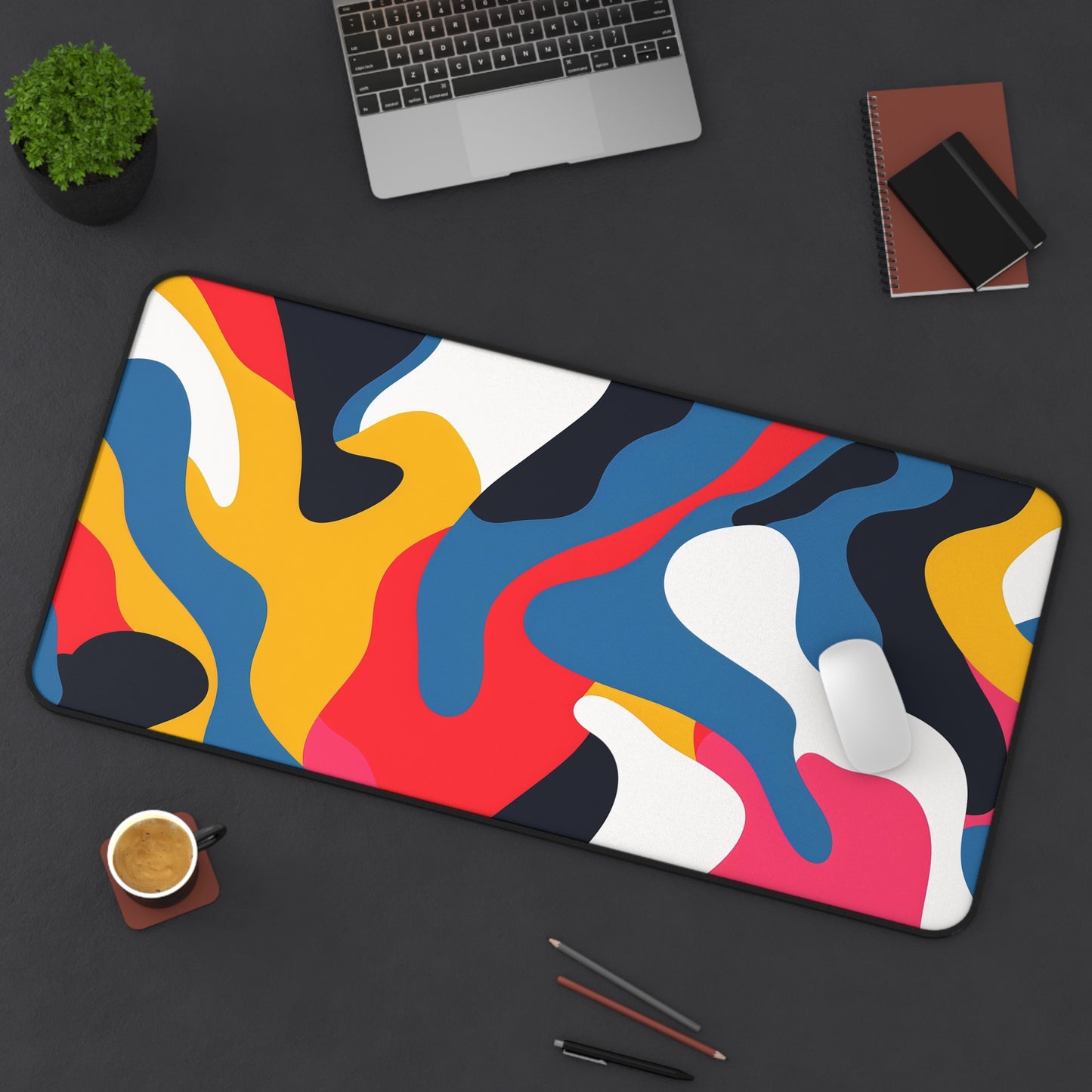 "Abstract Bold Bright Desk Mat - Modern seamless pattern in bold colors for stylish office aesthetics"