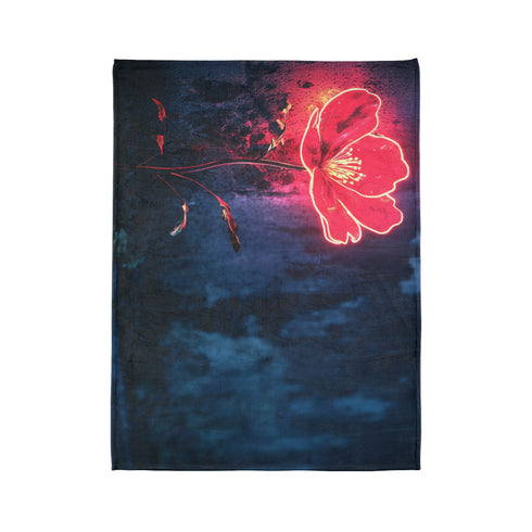 Neon Flower Blooming from Concrete — Plush Fleece Throw Blanket — Product Detail View 10