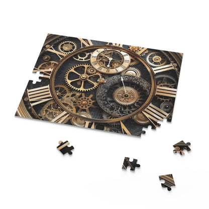 "Steampunk Gear Clock Puzzle - Intricate clock design with gears and cogs for an enchanting challenge"