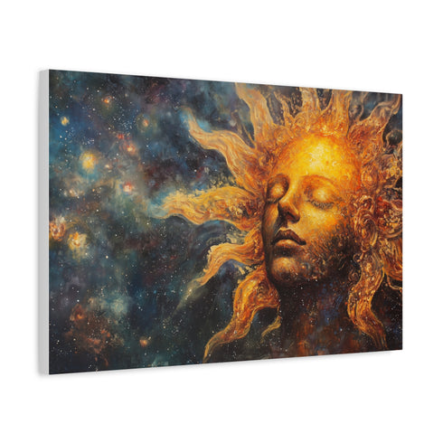 Sun God Painted with Nebulae — Canvas Wall Art — Side Profile & Stretched Corner Detail