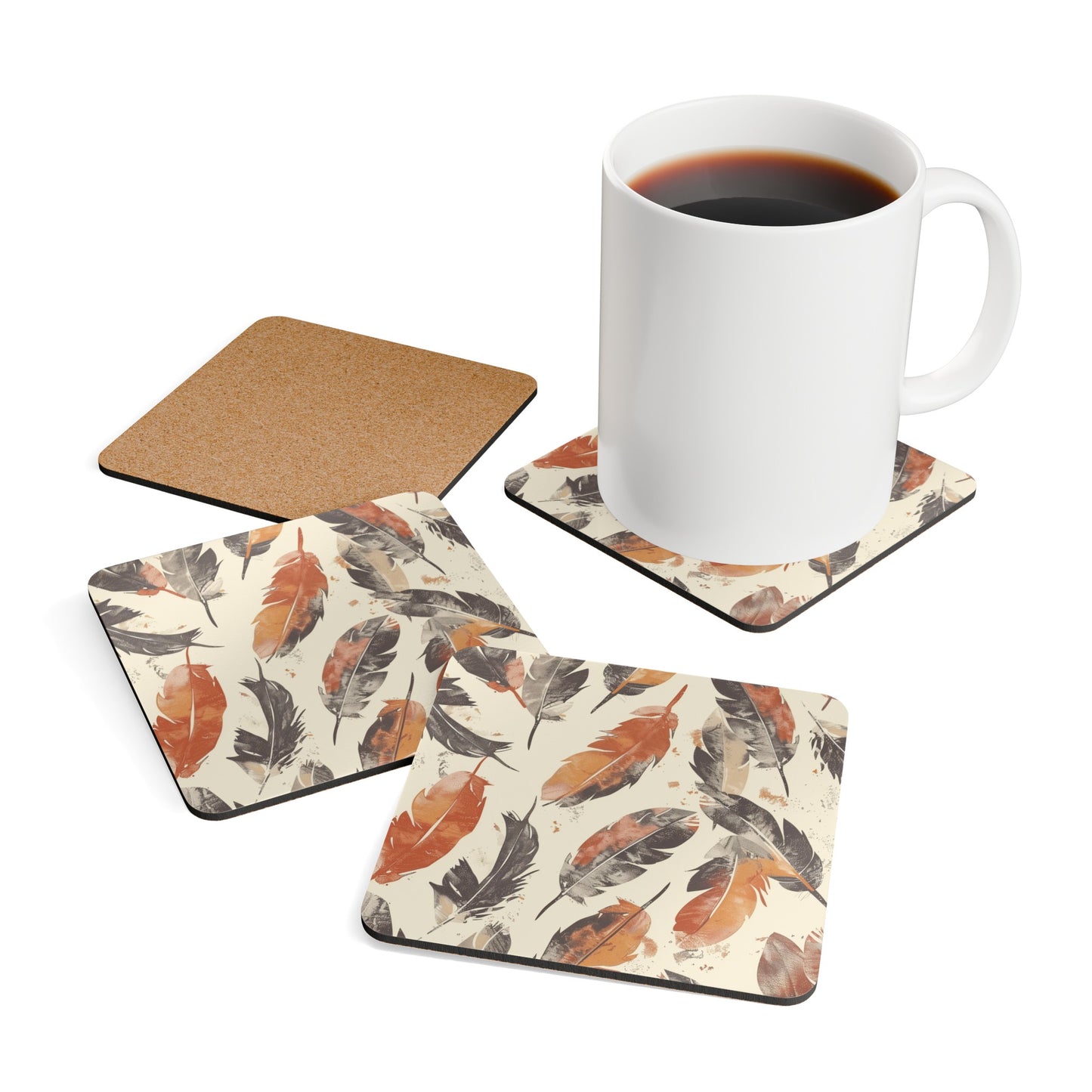 Boho Feathers Cork Coaster Set