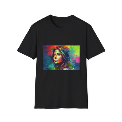 Timeless Beauty in Vibrant Hues | T-Shirt | Celebrity, Chic, Fashion, Jennifer Aniston, Neon colors, Retro, T-shirt, Trendy, Vintage, Watercolor | Prints with Passion