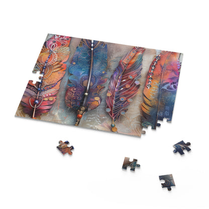 Bohemian Feather Jigsaw Puzzle - Intricate design for relaxing unwind - vibrant, colorful feathers - 500 pieces