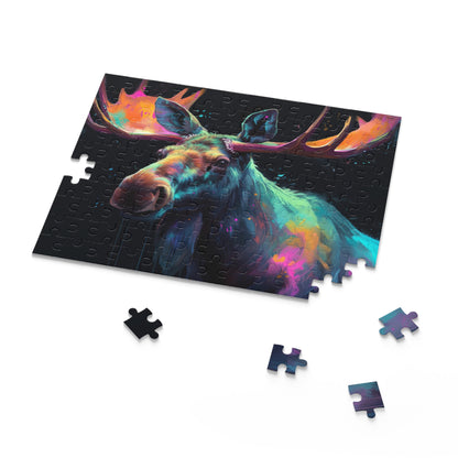 "Stunning Majestic Moose Jigsaw Puzzle - Vibrant watercolor painting of moose in natural habitat"