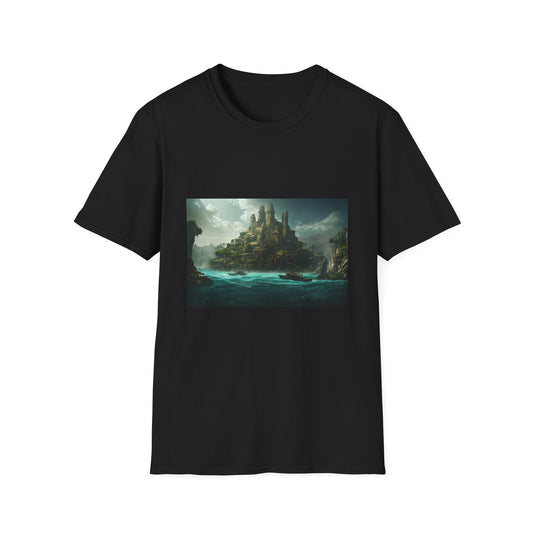 Atlantis: Echoes of a Sunken World | T-Shirt | Ancient civilization, Aquatic exploration, Atlantis, Fictional paradise, Greek mythology, Lost city, Mysterious location, Mythical place, Underwater advent, Underwater ruins | Prints with Passion