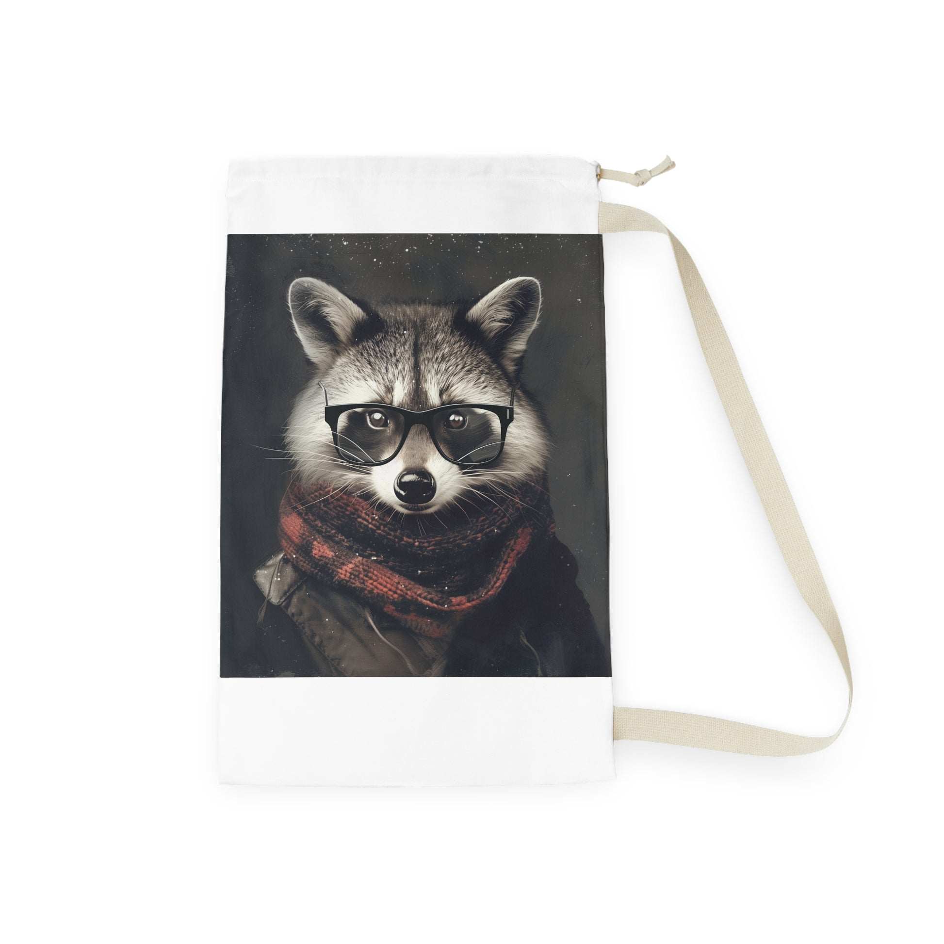 "Raccoon Hipster Laundry Bag with Cute Design, Trendy Home Storage Solution"