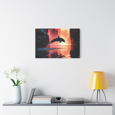 Holographic Dolphin Jumping from Mirror Pool — Canvas Wall Art — Product Detail View 7