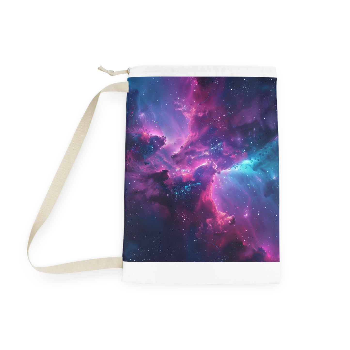 "Neon Space Galaxy laundry bag featuring vibrant colors for transporting dirty laundry in style"