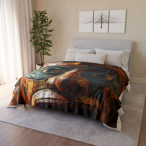 Ancient Mask Radiating Cosmic Energy Plush Fleece Throw Blanket