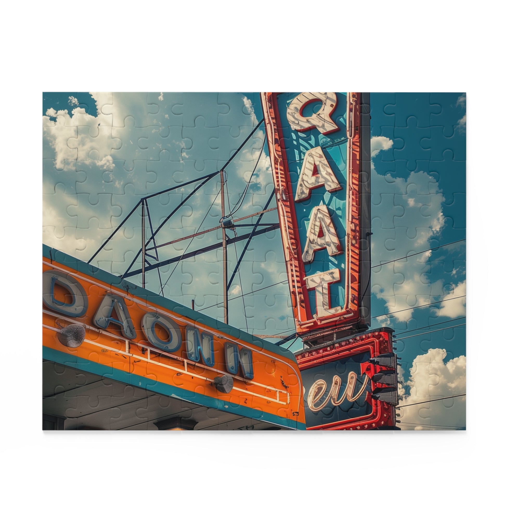 "Colorful Retro Diner Sign jigsaw puzzle with 1950s design for vintage lovers"