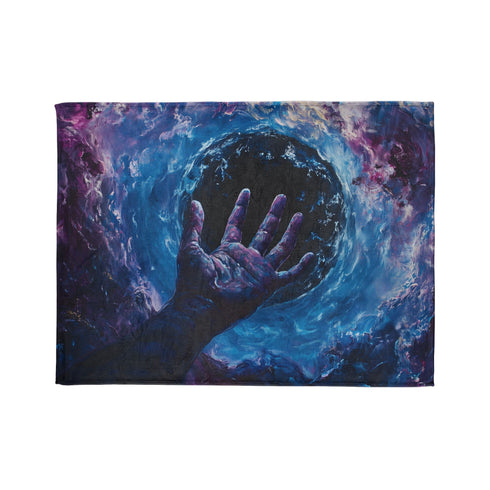 Cosmic Hand Reaching from Black Hole — Plush Fleece Throw Blanket — 300 GSM Plush Coral Fleece Texture Close-Up