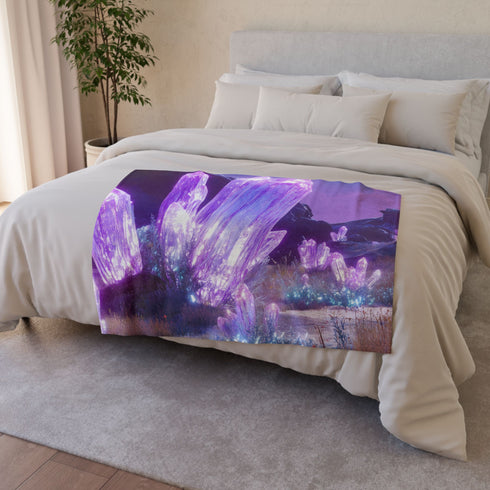 Neon Crystals Blooming in Wasteland Plush Fleece Throw Blanket