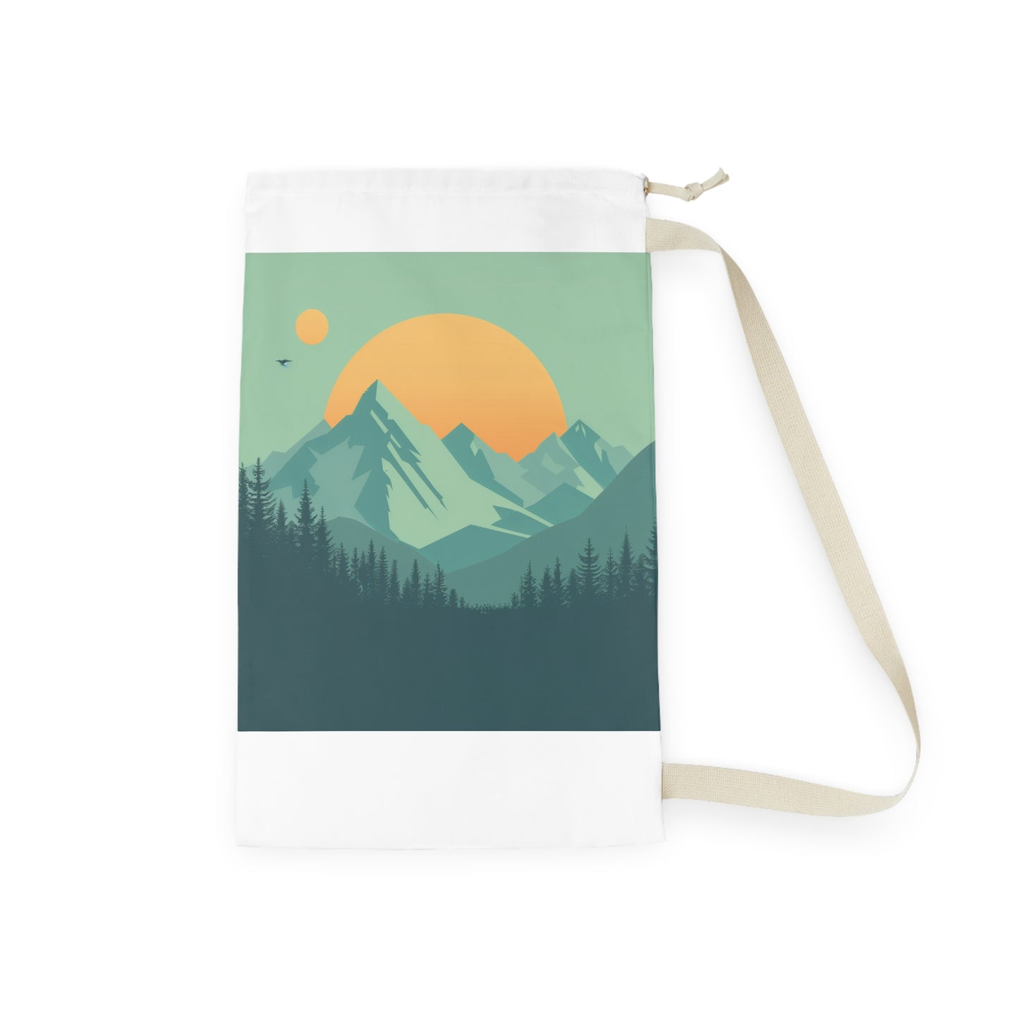 "Mountain Dream Laundry Bag - Minimalist mountain landscape design for stylish laundry organization"