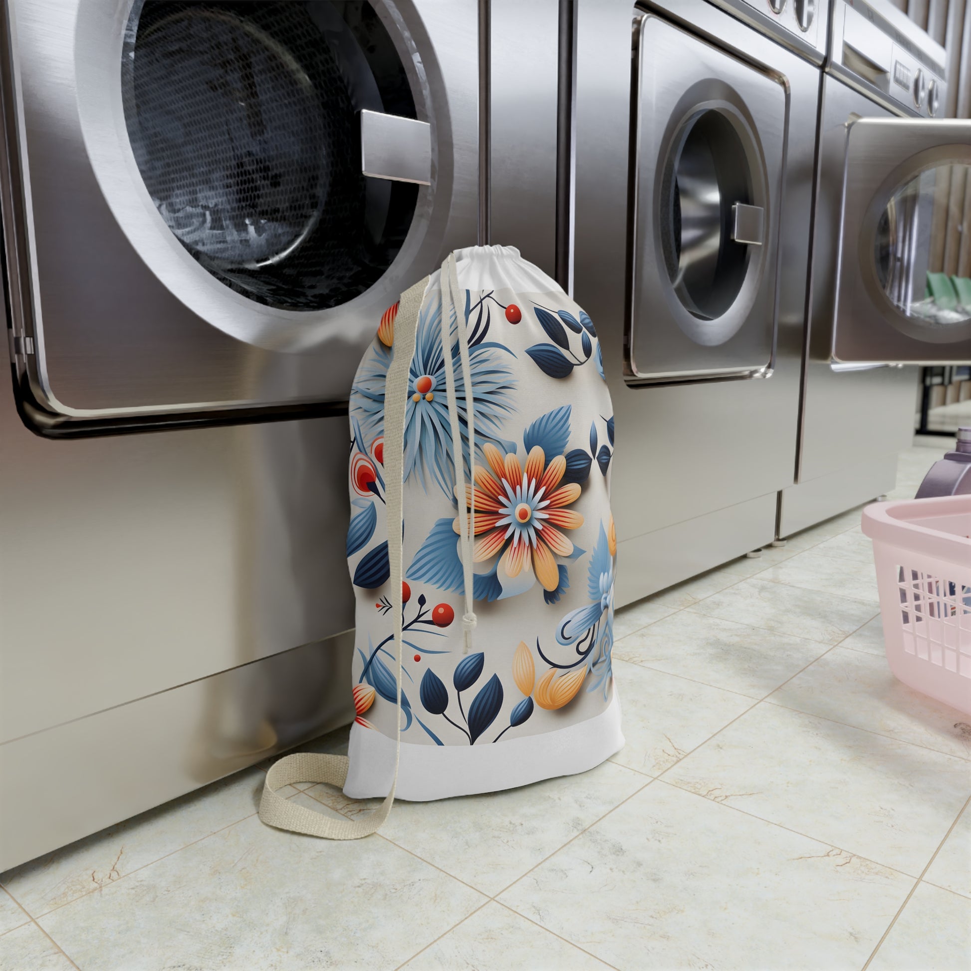 "Floral Pattern Laundry Bag for Stylish Laundry Transport - Durable & Vibrant Design"