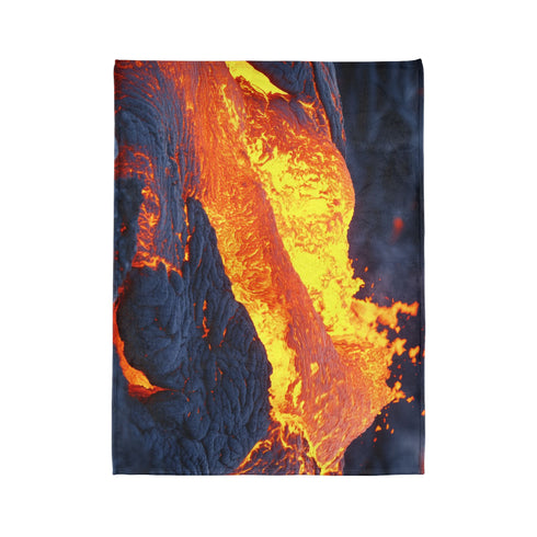 Lava Flowing from Floating Volcano — Plush Fleece Throw Blanket — Product Detail View 10