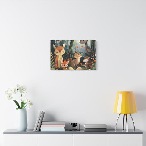 Woodland Creatures in a Forest Setting — Canvas Wall Art — Kiln-Dried Pine Frame & Ready-to-Hang Back View