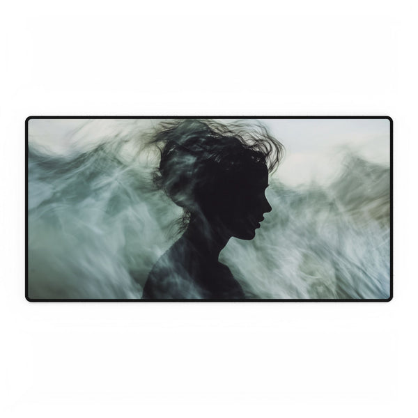 Abstract Waves Forming Human Silhouette — XL & XXL Desk Mat — Full Top-Down Artwork View