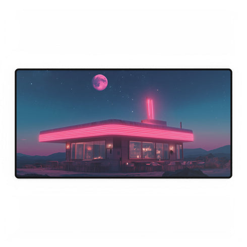 Vaporwave Diner on the Edge of the Universe — XL & XXL Desk Mat — Full Top-Down Artwork View