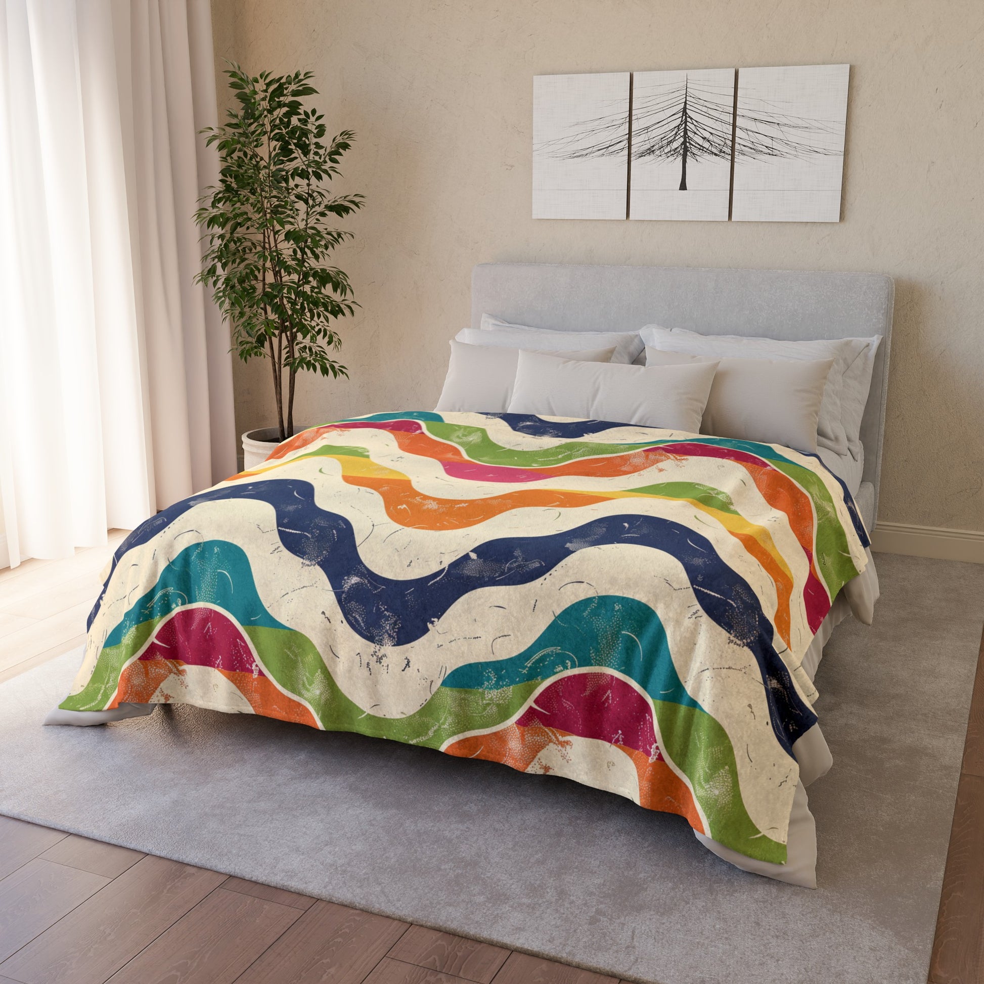 our Retro Waves Green Vibrance blanket is the perfect choice.