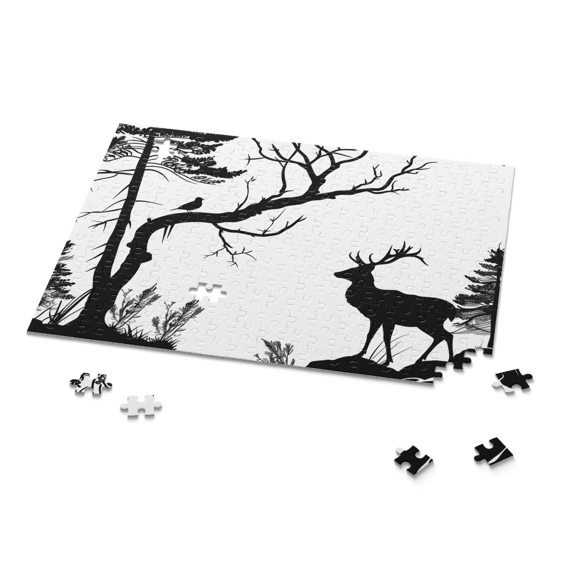 "Wildlife silhouette jigsaw puzzle with intricate nature scenery for nature lovers"