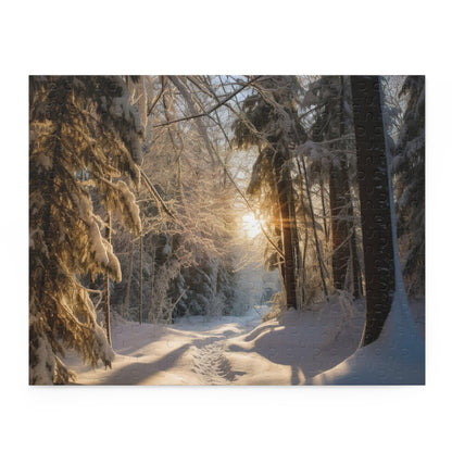 Winter Forest Jigsaw Puzzle - Tranquil scene of snow-covered forest with sparkling trees and white snow.