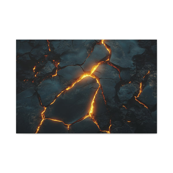Cracked Earth with Glowing Veins — Canvas Wall Art — Living Room Wall Lifestyle View
