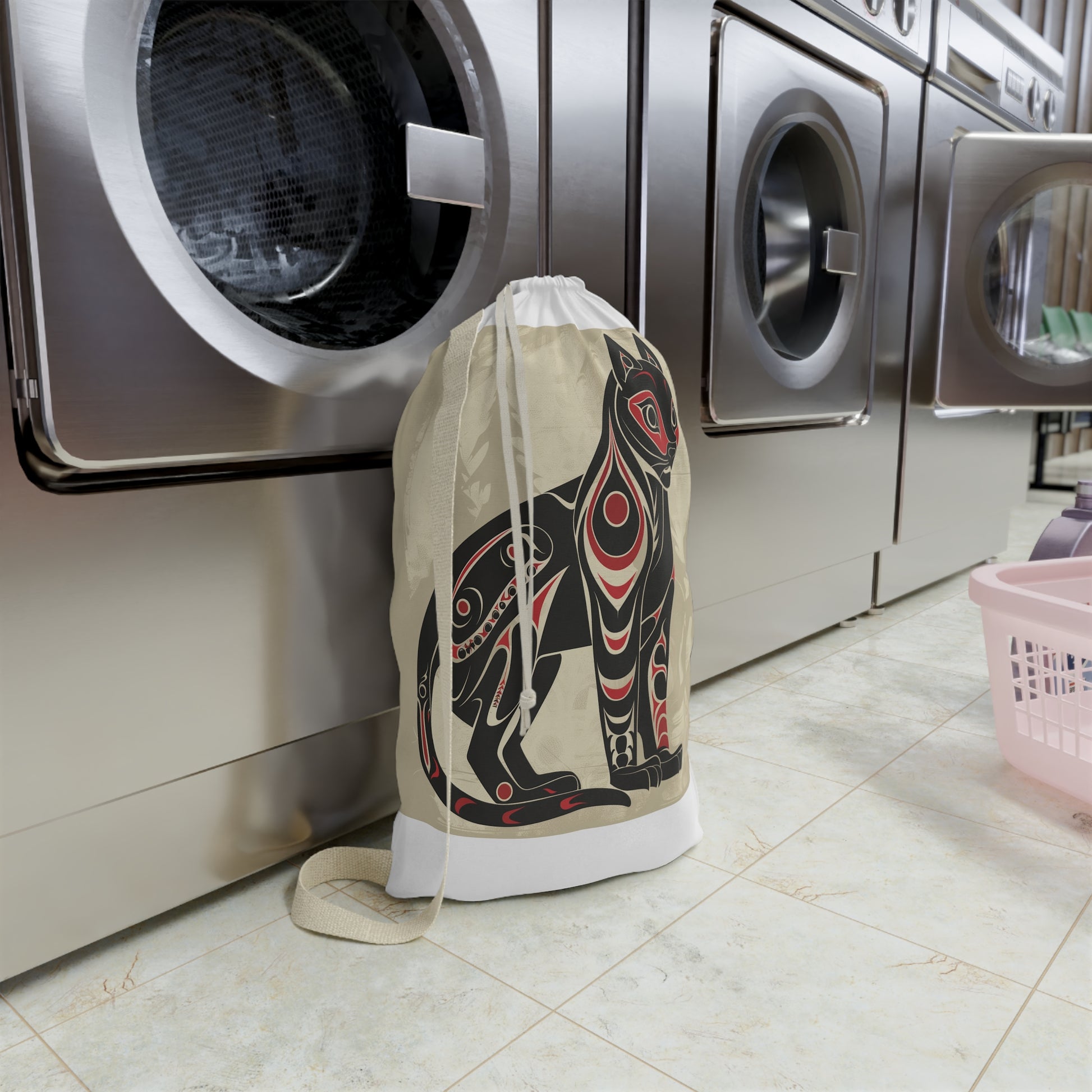 "Boho chic Wild Spirit Laundry Bag with tribal animal totem design for stylish laundry organization"