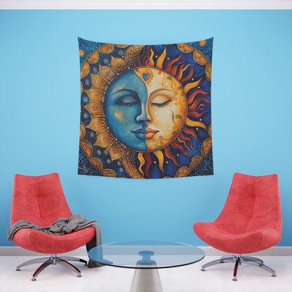 Sun & Moon Mandala: A Celestial Tapestry | Wall Tapestry | All Over Print, AOP, Decor, Halloween, Home & Living, Home Decor, Indoor, Spring Essentials, Sublimation, Tapestry | Prints with Passion