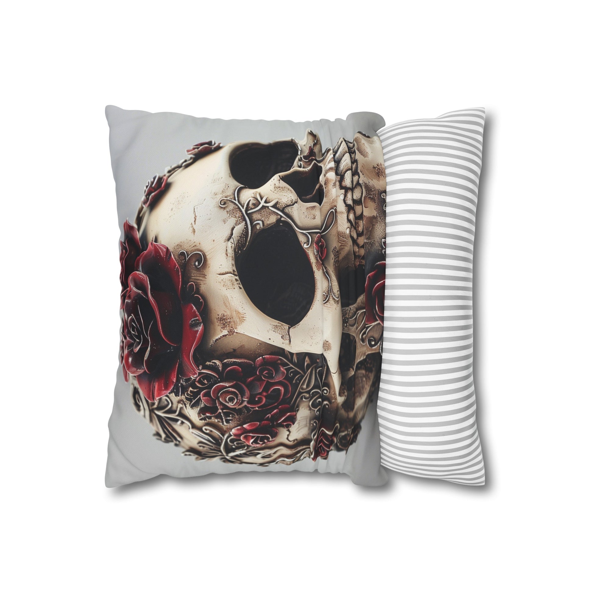 "Dark and romantic Gothic skull and rose design pillowcase, high-quality material, perfect for all seasons, great gift option - Shop now!"