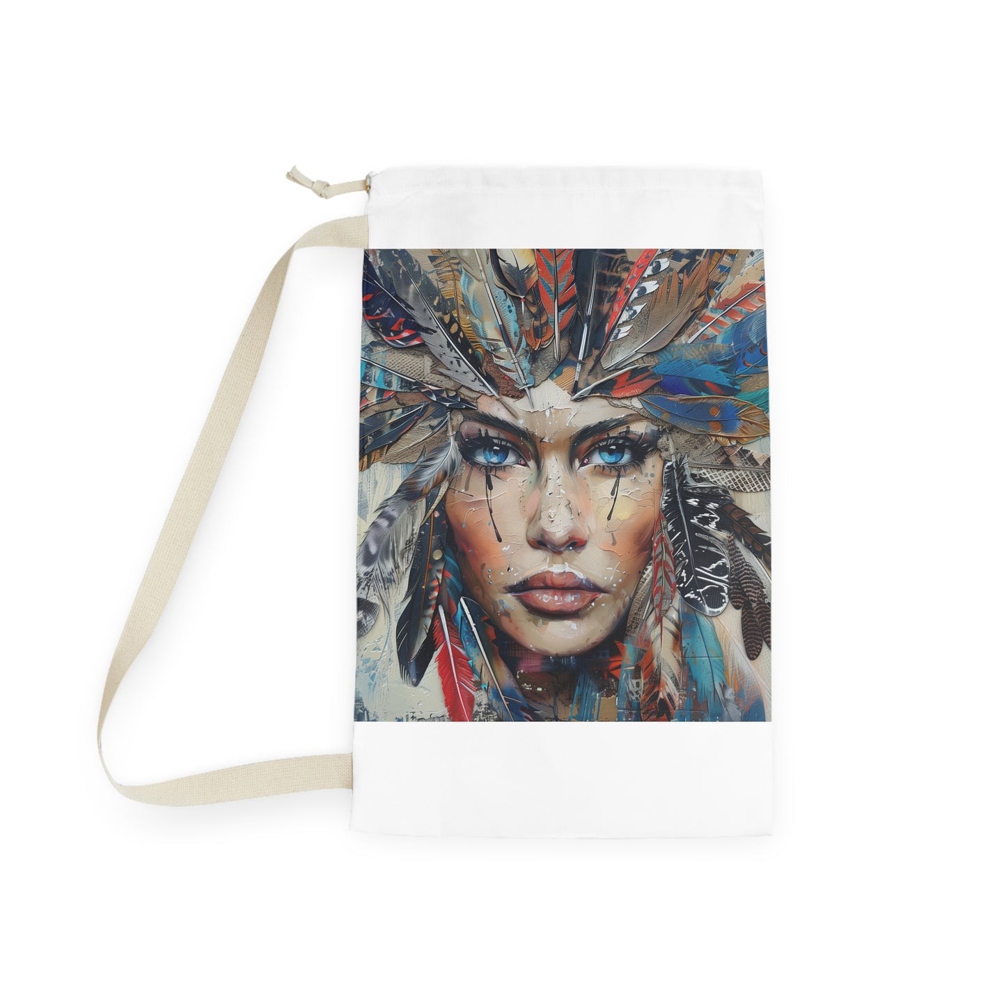 Bohemian feather laundry bag with chic and stylish design for whimsical flair.