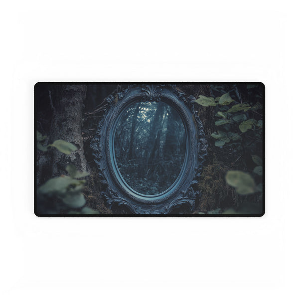 Enchanted Mirror in Haunted Forest — XL & XXL Desk Mat — Gaming & Workspace Desk Setup View