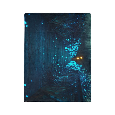 Bioluminescent Vines on a Ghost Bridge — Plush Fleece Throw Blanket — Product Detail View 10