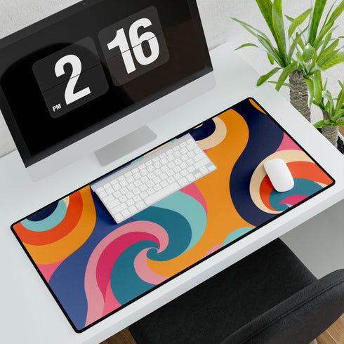 Vibrant Retro 70s Ocean Waves — XL & XXL Desk Mat — 3mm Non-Slip Natural Rubber Base Detail