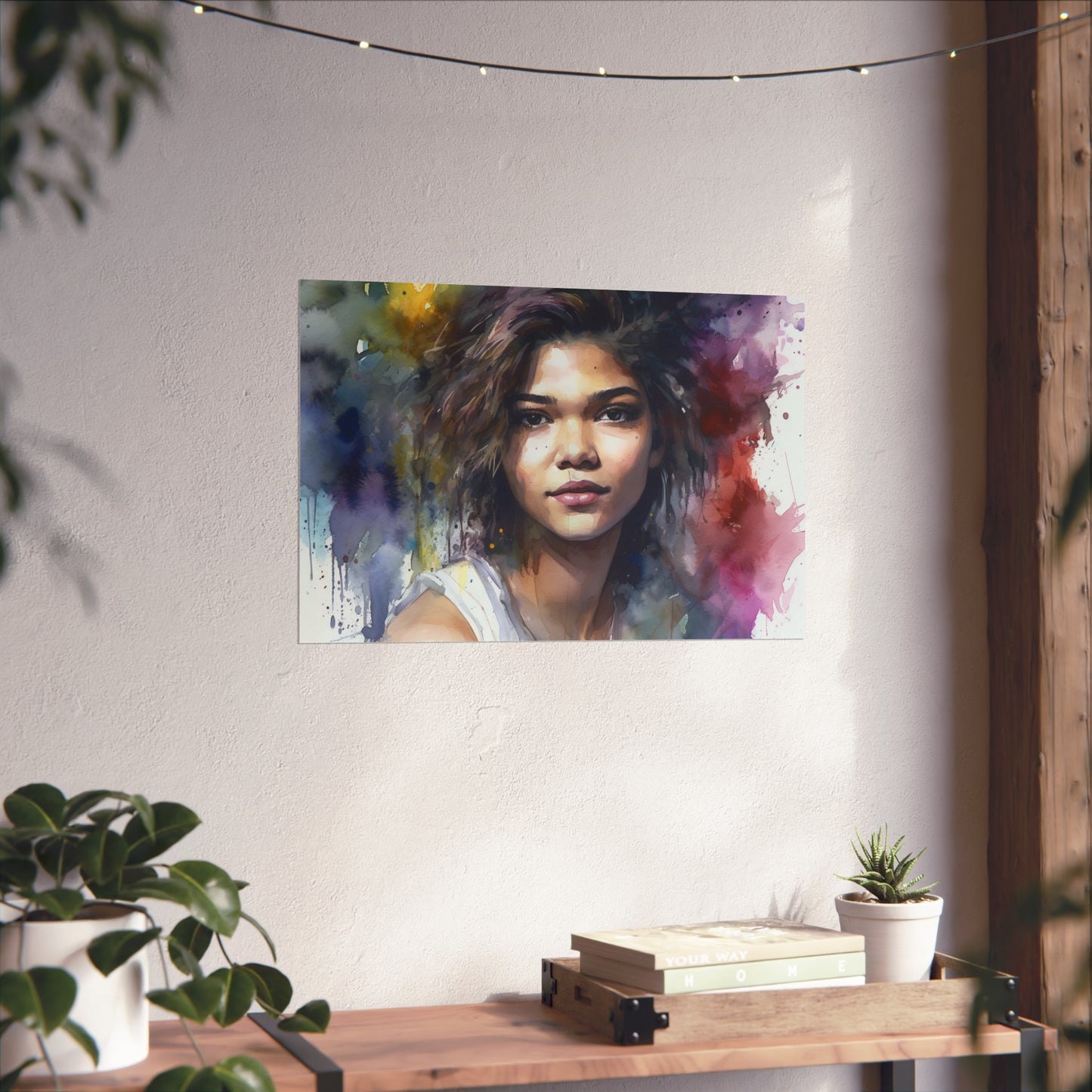 and ethereal beauty. Adorn your walls with this captivating tribute to this inspiring icon. Perfect for all seasons and makes a great gift. Check out our Zendaya Tommy Hilfiger collection now.
Immerse yourself in the radiant glow of Zendaya with our enchanting watercolor poster capturing her grace