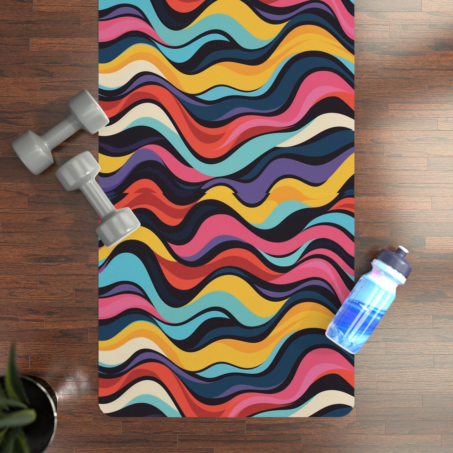 Retro Waves Rubber Yoga Mat: Vibrant & Seamless