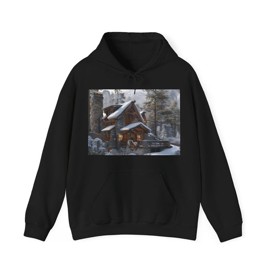 The Hearth's Embrace: A Rustic Mountain Cabin Hoodie | Hoodies | DTG, Hoodies, Men's Clothing, Regular fit, Unisex, Women's Clothing | Prints with Passion